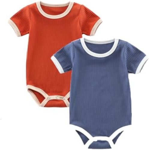 Baby Bodysuit,Short Sleeve Boys Girls Romper,100% Cotton Unisex Baby Clothes,Button Outfit,Pack of 2