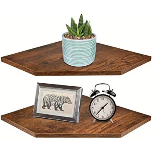 Homode Corner Shelf Wall Mount, Set of 2 Floating Corner Shelf Organizer for TV Accessories, Speaker, Cable Box, Game Console, Storage for Bathroom Kitchen Living Room Bedroom, Rustic Brown