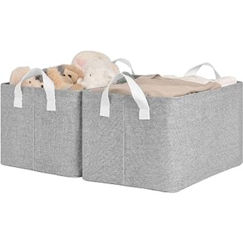 StorageWorks Storage Bins, Fabric Storage Bins for Shelves, Storage Baskets with Metal Frame, Closet Baskets and Bins with Handles, Gray, 2-Pack