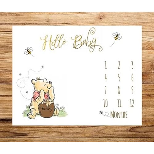 Winnie Milestone Blanket Pooh Monthly Growth Tracker First Twelve Months Blankets for Baby Girl Baby Boy Classic The Pooh Baby Shower Decorations New Baby Gift