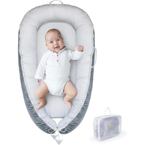 TOUCHLIFE Baby Lounger - Baby Nest Cover for Newborn 0-24 Months, Portable Infant Lounger for Baby Girls & Boys, 100% Cotton Breathable Co Sleeper for Home and Travel, Babies Essentials Gifts (Grey)