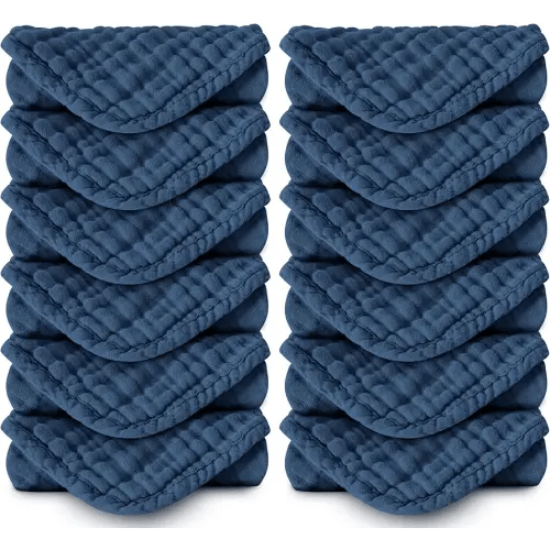 Muslin Burp Cloths 100% Cotton Large 20''x10'' Extra Soft and Absorbent Baby Wash Cloths Spit Up Rags - Baby Burping Cloth for Boys Girls Items(12 Pack Navy Blue)