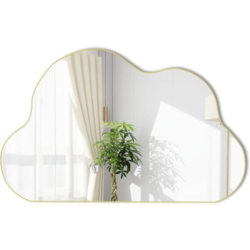 POZINO Gold Irregular Mirror, Cloud Shaped Mirror, Unique Asymmetrical Wall Mirror, Organic Abstract Mirror for Living Room Bathroom Bedroom Entryway, 33.5"x20.5"