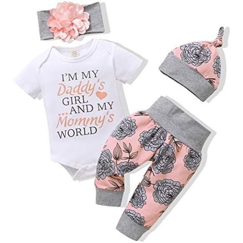 Renotemy Newborn Infant Baby Girl Clothes Summer Outfits Infant Romper Pants Cute Toddler Girl Clothes Gift Set