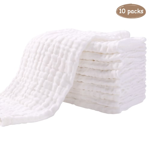 Yoofoss Muslin Baby Burp Cloths 100% Cotton- Soft Washcloths for Boy Girls, 10 Pack (White)