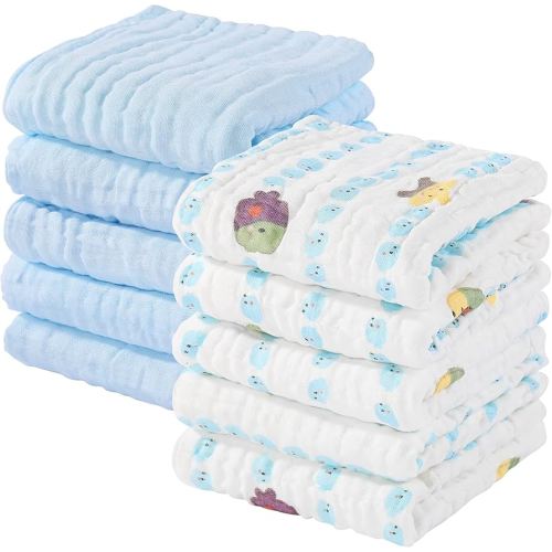 Yoofoss Muslin Baby Washcloths 100% Organic Cotton Face Towels 10 Pack Wash Cloths for Baby 12x12in Soft and Absorbent Baby Wipes (Multicolor)