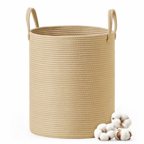Cotton Rope Laundry Basket, 15.8 Gal Natural Fiber Hamper with Handles, for Kids' Toys Clothing Bedroom Living Room