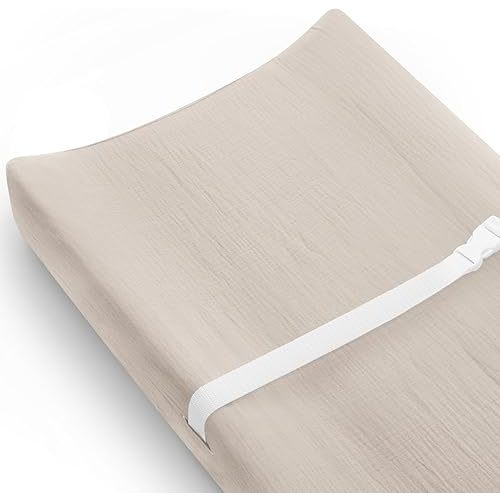 Changing Pad Cover for Baby Girls Boys, Muslin Changing Table Pad Covers with Boho Style, Neutral Color Soft and Breathable (Beige)