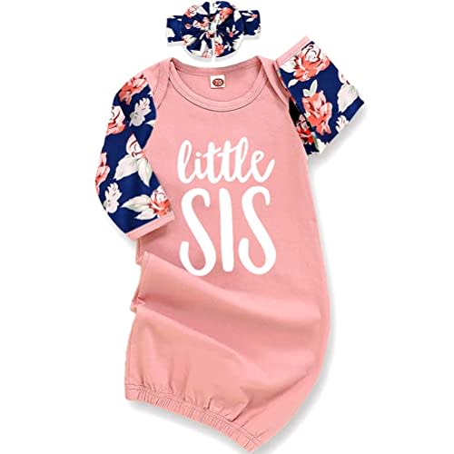 AMAWMW Newborn Baby Girl Little Sister Sleeper Gown Stripe Long Sleeve Nightgown Pajamas Gifts Stuff Essential Outfit