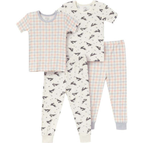 4-Piece Infant & Toddler Neutral Blue Plaid Snug Fitting Pajamas