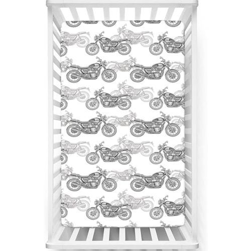 Motorcycle Themed Fitted Crib Sheet,Soft and Breathable Bed Sheets - Crib Mattress Sheet or Toddler Bed Sheet,White Black Grey,52“ x28“