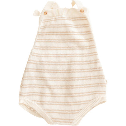 Organic Cotton Stripe Knit Bubble Romper, Mushroom Gray Stripes - Dear Hayden Rompers | Maisonette: 6-12 Months
