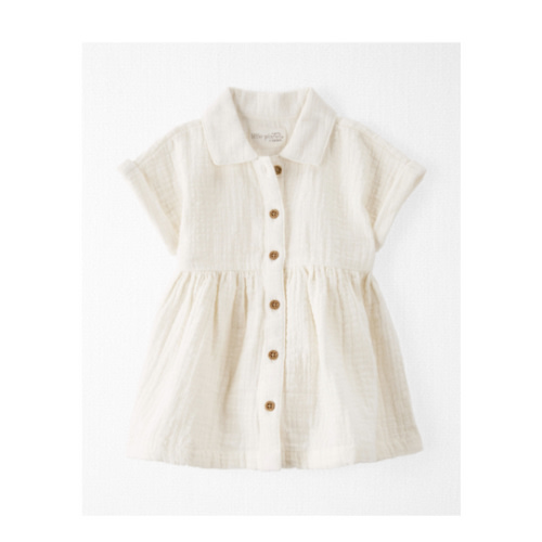 Baby Organic Cotton Button-Front Dress in Cream - 3 Month