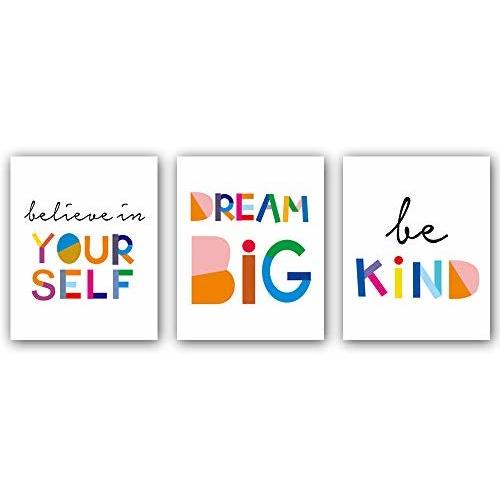Watercolor Words Inspirational Quote Modern Minimalist Typography Art Print Set of 3 (8”X10”) Canvas Painting,Motivational Quote Phrases Wall Art Poster for Nursery or Kids Room Home Decor,No Frame - Colorful Words