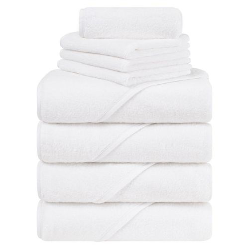 American Soft Linen 100% Cotton Soft Fluffy Hooded Baby Bath Towel Set 8 Piece - White