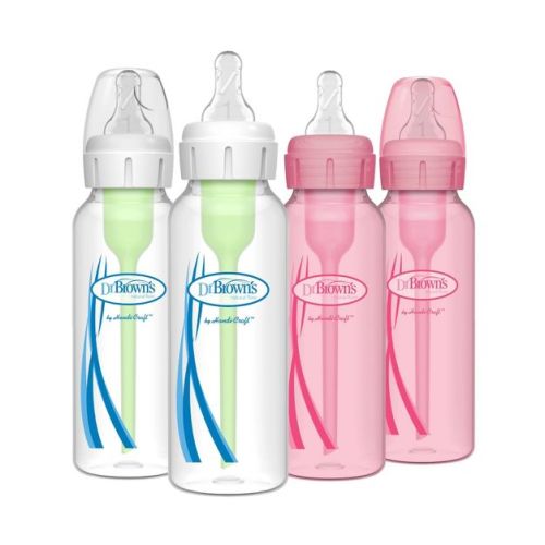 Dr. Brown's 8oz Anti-colic Options+ Narrow Baby Bottle With Level 1 Slow Flow Nipple - 4pk - 0m+ - Pink & Clear