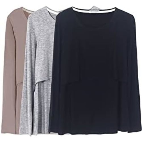 Smallshow Women's Nursing Tops Long Sleeve Shirts for Breastfeeding 3-Pack