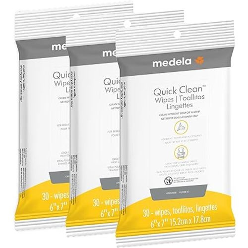 Medela Quick Clean Breast Pump and Accessory Wipes 90ct, 3 Packs of 30 Count, Resealable, Convenient and Hygienic On The Go Cleaning for Tables, Countertops, Chairs, and More