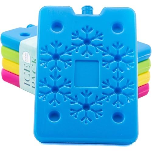 BLUE ELE Reusable Ice Packs for Lunch Boxes and Coolers, 4 Pack Slim & Lightweight Freezer Packs, Long Lasting Ice Blocks for Camping, Picnic, Work or School, MultiColored