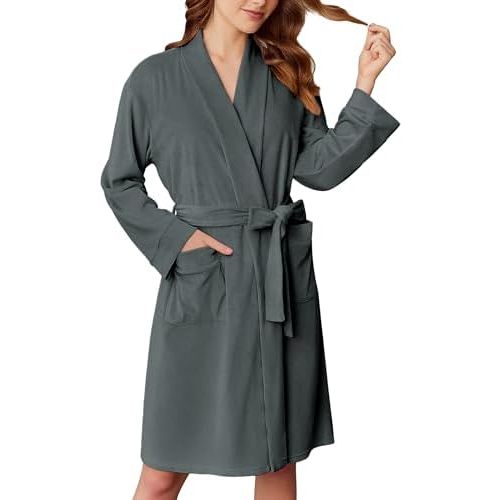 Ekouaer Women's Velour Bathrobe - Knee Length, Warm, Plush, Long Sleeve Lounge Robe