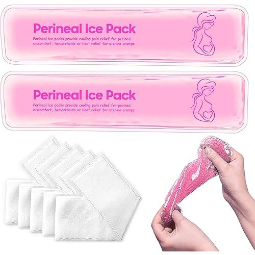 Reusable Perineal Cooling Pad for Postpartum & Hemorrhoid Pain Relief, Hot & Cold Packs for Women After Pregnancy and Delivery, 2 Ice Pack and 3 Cover… (Gel-Pink)