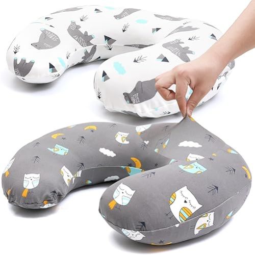 BROLEX Baby Nursing Pillow Covers: 2-Pack Soft Slipcovers for Breastfeeding Pillows - Comfortable Fabric, Fits Standard Nursing Pillows for Boys & Girls - Owl Bear
