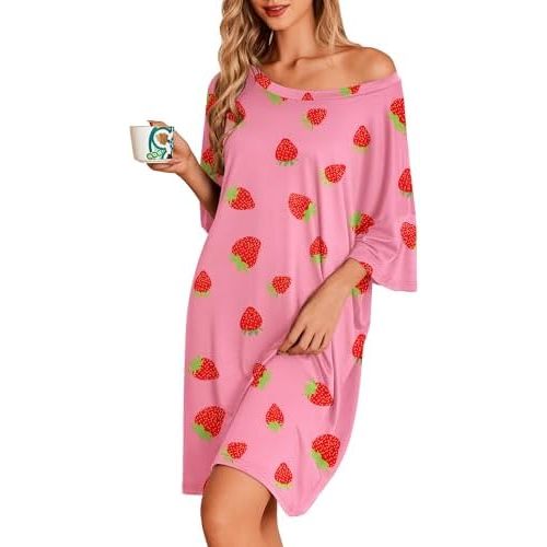 Ekouaer Plus Size Nightgown for Women Oversized Sleep Shirt Sleepwear S-5XL
