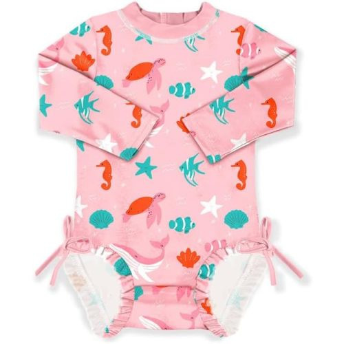 BesserBay Baby Girl's UPF 50+ Sun Protection Swimsuit One Piece 3/4 Sleeve Rash Guard 0-36 Months