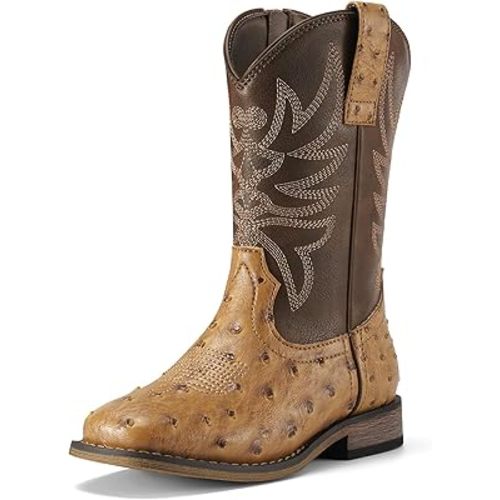 Rollda Kids Cowboy Boots for Boys Girls Western Square Toe Cowgirl Boots with Walking Heel (Toddler/Little Kid/Big Kid)