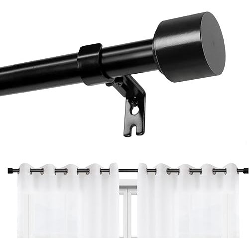 Joydeco Adjustable Curtain Rods for Windows 66 to 120 Single Window Rods Black Blackout for Bedroom Living Room Kitchen (Black,32"-120")