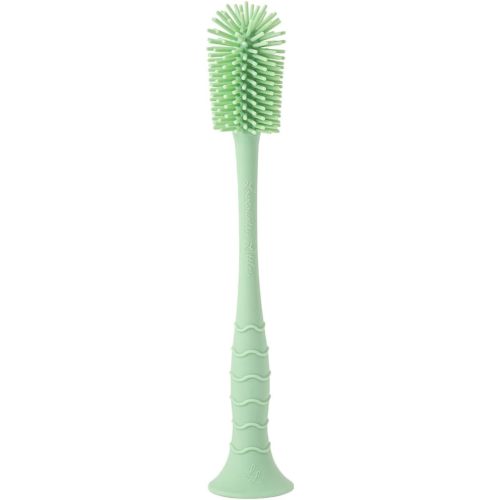 Nontoxic Silicone Bottle Brush - Premium Medical Grade - BPA & PFAS Free - Suction Cup Base - Easy to Clean and Dishwasher Safe - Tallest Design for Any Bottle - (10.25 in) (Green)
