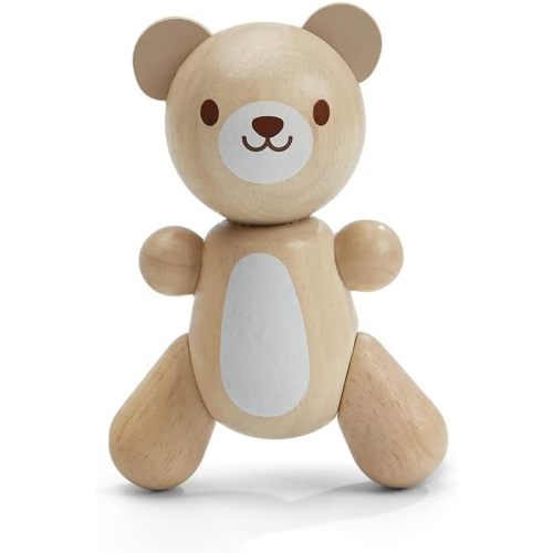 PlanToys Wooden Little Baby Bear Teething and Grasping Toy (5269) | Sustainably Made from Rubberwood and Non-Toxic Paints and Dyes