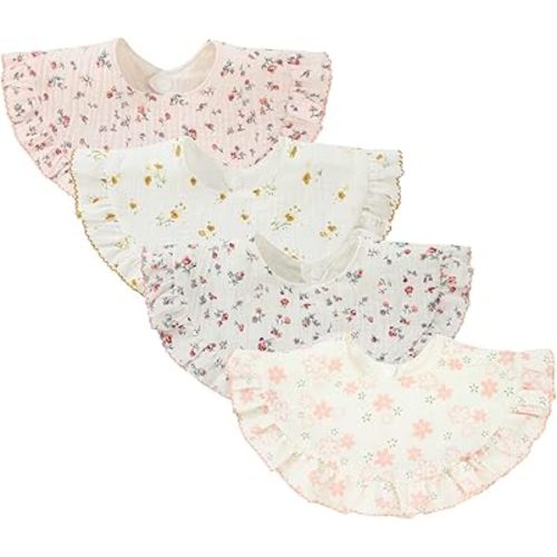 4 pcs Unisex Baby Muslin Bandana Drool Bibs 360 Degree Rotatable Cotton Teething Feeding Drooling Bibs for Boy Girl