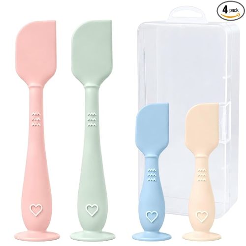 4-Pack Diaper Cream Spatula with Case, Soft Diaper Rash Cream Applicator | Food-grade silicone diaper cream spatulas for diaper rash cream application, 2 sizes, 4 colors & travel case