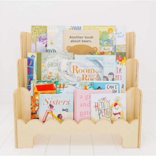 Wooden Kids Bookshelf with Scalloped Edges - Perfect Height 3-Tier Montessori Bookshelf for Kids