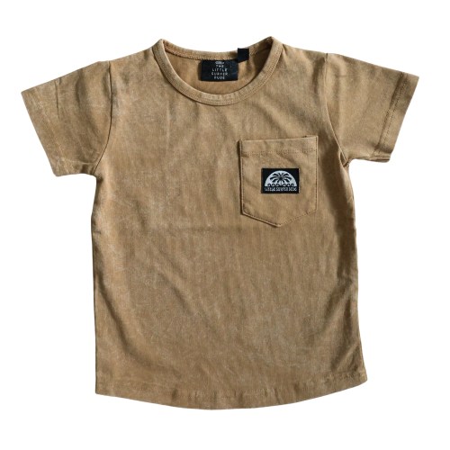 Brown Woven Logo Little Surfer Dude Pocket T-Shirt