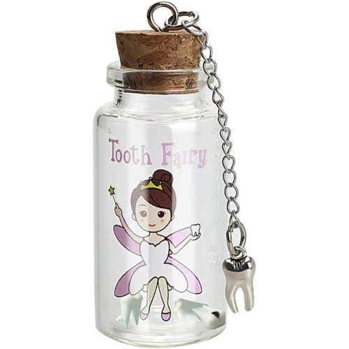 Beautiful Tooth Fairy Glass Bottle, Baby Tooth Box, Glass Tooth Holders for Lost Teeth, Tooth Fairy Keepsake for Kids (tooth fairy girl)