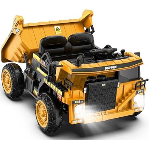 ANPABO Ride on Dump Truck, 12V Ride on Car with Remote Control, Electric Dump Bed and Extra Shovel, Ride on Construction Vehicle with Music Player, Key Start for Safety, Ideal Gift for Kids