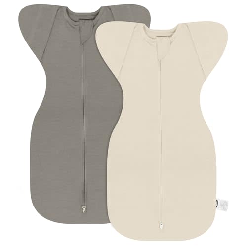 MEXXI Swaddle Baby Sleep Sack With Arms Up, 2 Pack Baby Transitional Swaddle with Double Zipper,0.5 TOG, 8-13 lbs, S