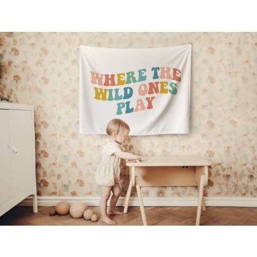 Playroom Wall Decor Playroom Banner Boho Nursery Tapestry Toddler Room Decor Where the Wild Ones Play Sign Retro Playroom Flag Kids Room Art