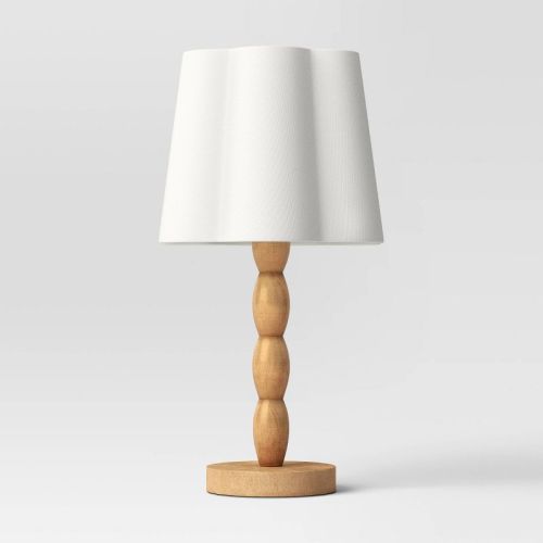 Turned Wood Table Lamp with Scalloped Shade