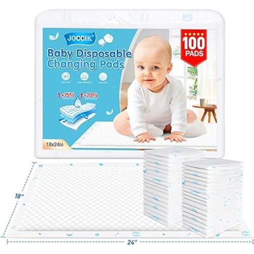 Disposable Changing Pads for Baby 15% Thicker Super Absorbent 100 Pack Large Baby Underpads Ultra Soft 18x24in
