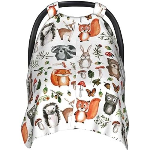 KiuLoam Woodland Animals Baby Car Seat Canopy, Nursing Cover for Mom Breastfeeding Scarf, Infant Car Seat Cover/Multiuse Baby Stroller Covers for Babies Boys Girls