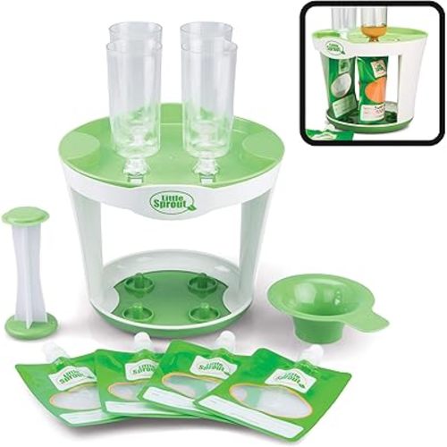 Baby Food Maker for Infants & Toddlers (11 Piece Set)- 4 6oz Food Squeeze Purees at Once w/Fill Station, Pouches, Funnel, Tubes & Plunger- Dishwasher Safe & BPA Free for Semi-Solid Food, Gift