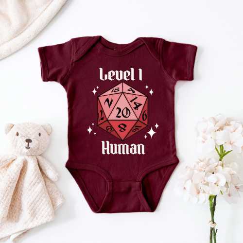 Level 1 Human Baby Bodysuit: Funny RPG Gamer Newborn Outfit