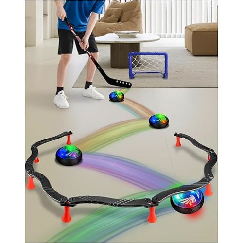 Hockey Stick Handling Trainer – Adjustable Hockey Training Equipment Set with Hover Soccer Ball, Mini Goal & Sticks – Improve Skills & Coordination for Kids & Teens