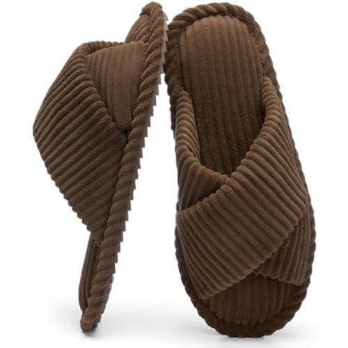 GOEWY Slippers for Women Memory Foam House Bedroom Corduroy Crossbands Open Toe Slides Sandals Shoes Comfy Trendy Gift for womens Anti-Skid sole