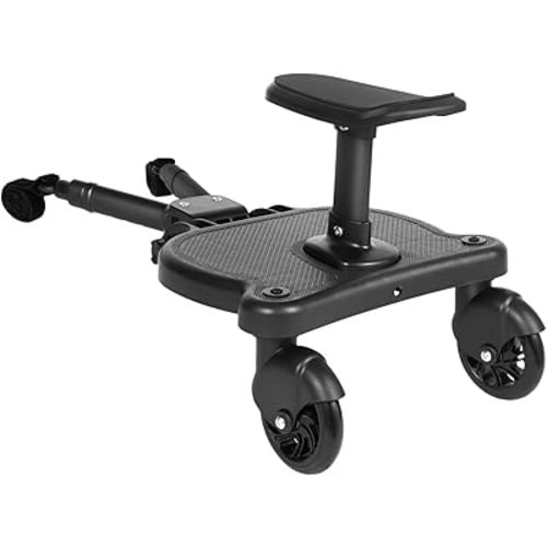 Universal Stroller Board, 2 in 1 Stroller Standing Board, 360° Rotation Buggy Board w/Adjustable Length & Height, Stroller Attachment for Toddler to Ride, 55.11lbs, Black