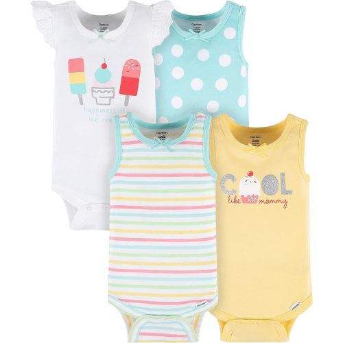 Gerber Baby Girls Multi-Pack Sleeveless Onesies Bodysuit - 0-3 Months - Blue Ice Cream