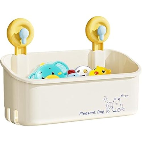 Bath Toy Storage - Wall Mounted Bath Toy Holder with Suction Cup, Quick Drain Large Capacity Bathtub Toy Storage for Bathroom (Yellow)